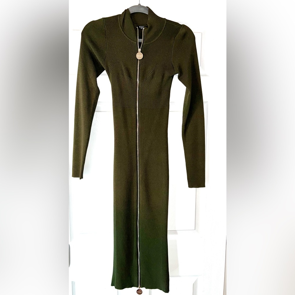 Olive Green Long Sleeve Zip-Front Knit Dress by Marciano size 1